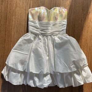 Betsy Johnson White Sequin and Satin Dress